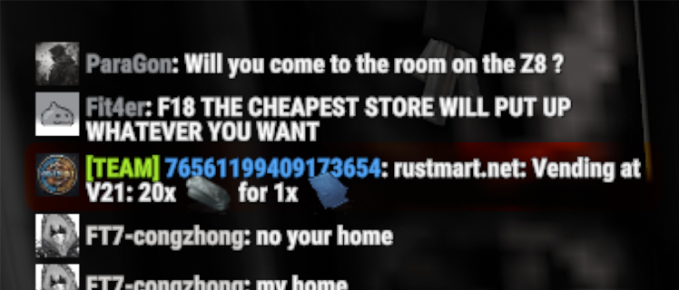 RustMart stock alarm notification when a wanted item appears in a vending machine