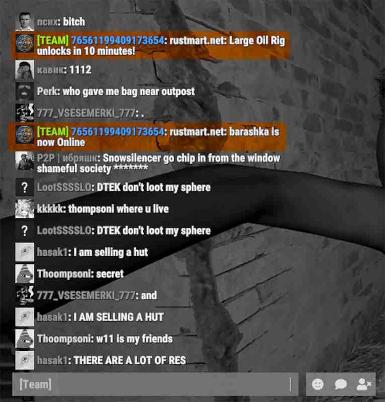 RustMart in-game player tracking notifications appearing in team chat
